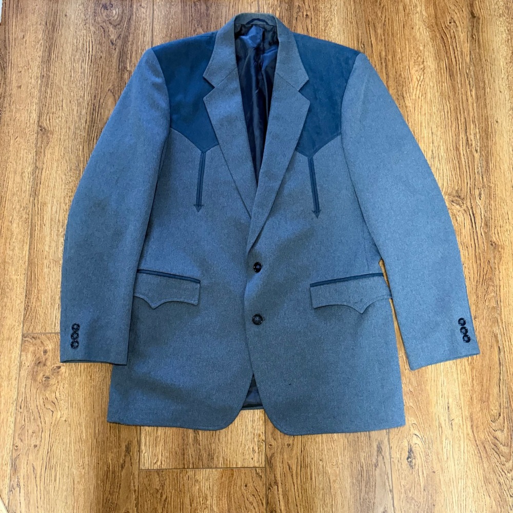 CIRCLE S Blue Western Yoke Sport Coat Blazer Mens 42L Rockabilly VTG 80s Texas